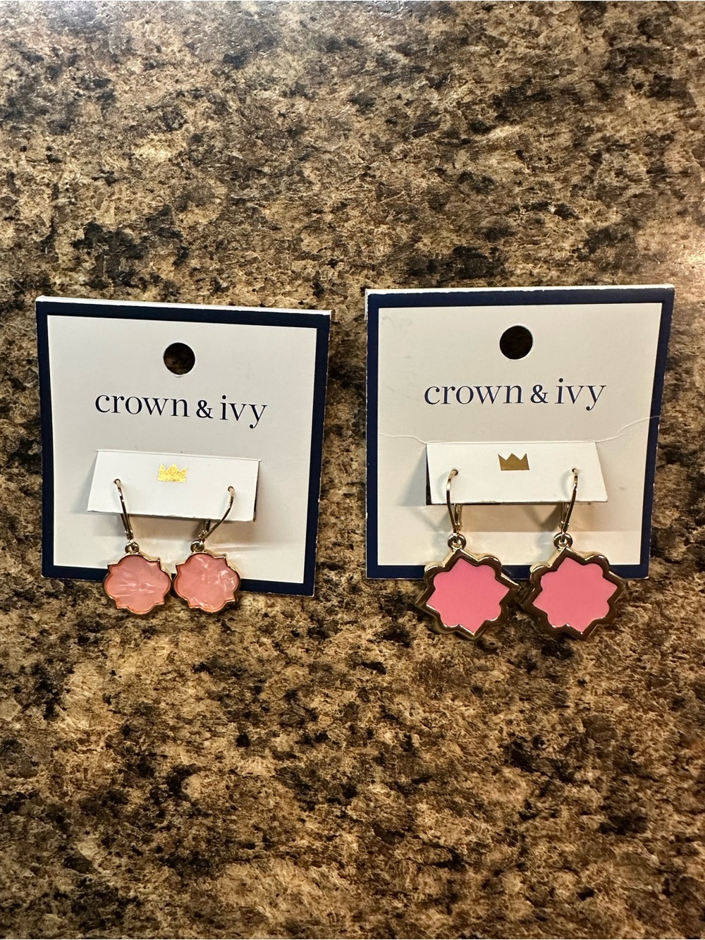 crown & ivy Pink Enamel Starburst Drop Earrings — Gold-Tone Trim. Set of 2.